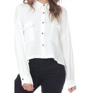 NEW RAIN AND ROSE lumi long sleeve button-up blouse in white